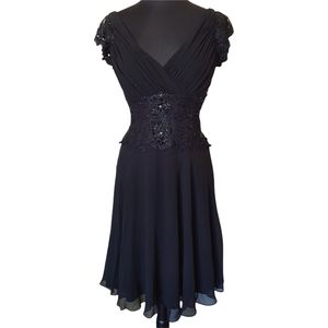Tadashi black silk a line cocktail dress sequin